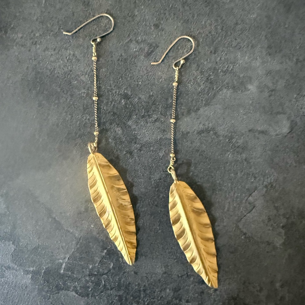 Wendy Mink Gold Leaf Dangle Earrings